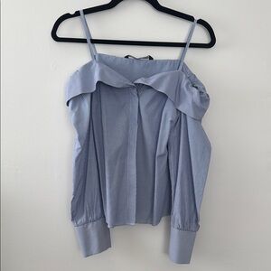 Women's Blue Striped Off-Shoulder Top